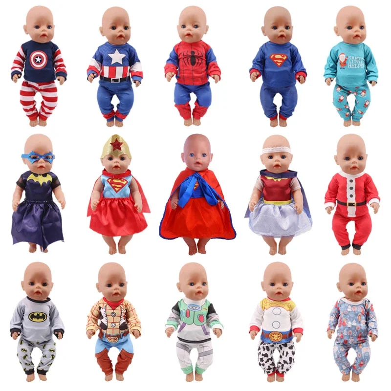 Doll Clothes 2 Pcs/Set Pajamas Super Hero Series For 18 Inch American&43CM Reborn Baby New Born Logan Boy Doll Action Figure Toy