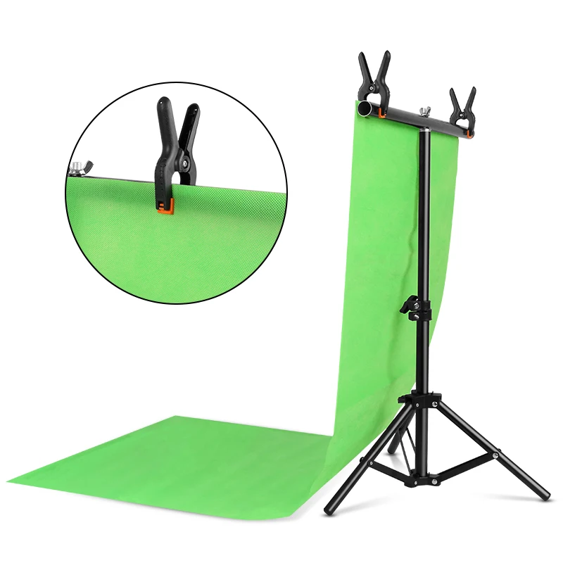 PYNSSEU 50x64cm T-shaped Background Support Stand System with Clips and Green Screen for Photo Studio Photography Shooting