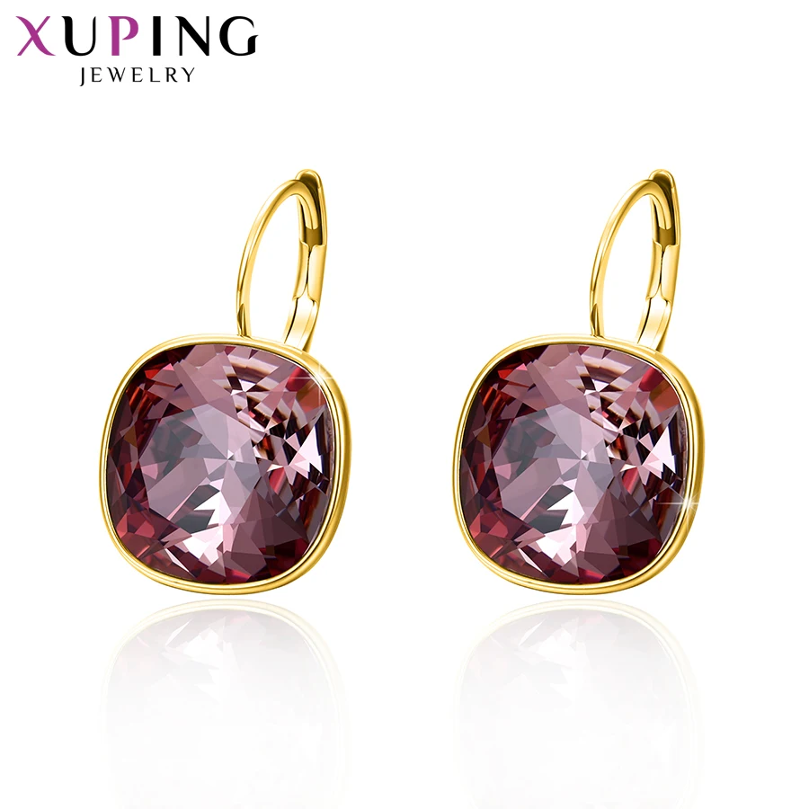 Xuping Jewelry Square Colorful Stone Charm Romantic  Gold Plated Crystal Earrings for Women Girl Work Party Gift 20404