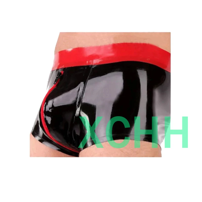 

Latex Rubber Gummi Men Sexy Hip Tight Black Shorts Underwear Crotch Zipper Size XXS-XXL