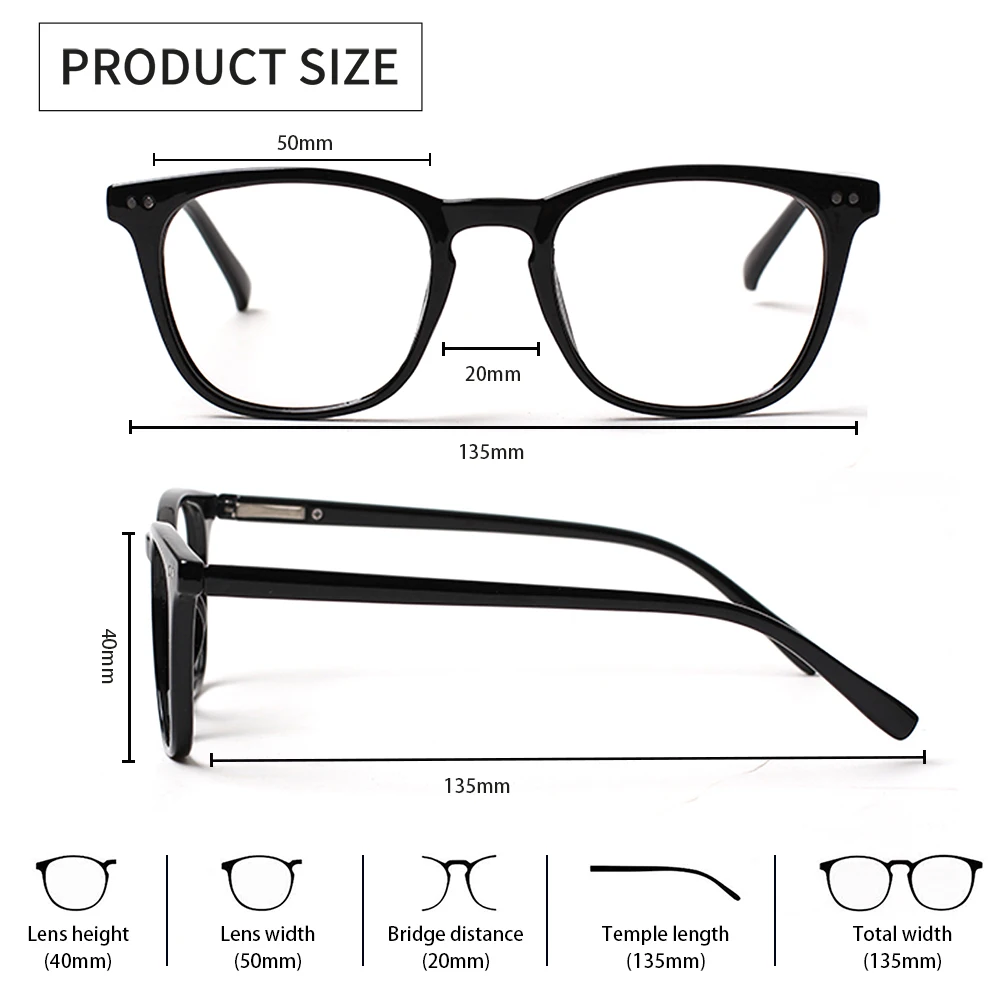 Fashion For Women Men Universal Reading Glasses With Spring HingeClassic Rectangular Frame Applicable to Leisure Office+1.0+2.0