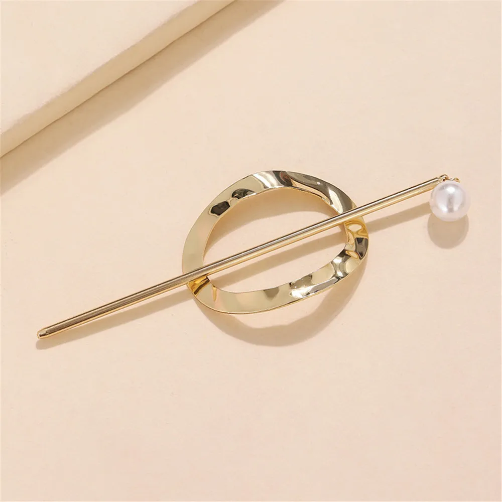 2021 Gold Silver Color Metal Geometric Round Square Hollow Removable Top Clip Hair Sticks Headwear Accessories for Women