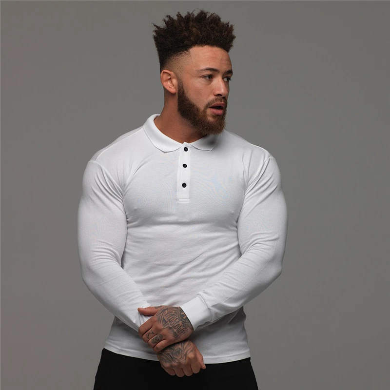 Running Quick dry Polo T-shirt Men Gym Sport Skinny Long Sleeve Tee Shirt Male Fitness Bodybuilding Workout Tops Clothing