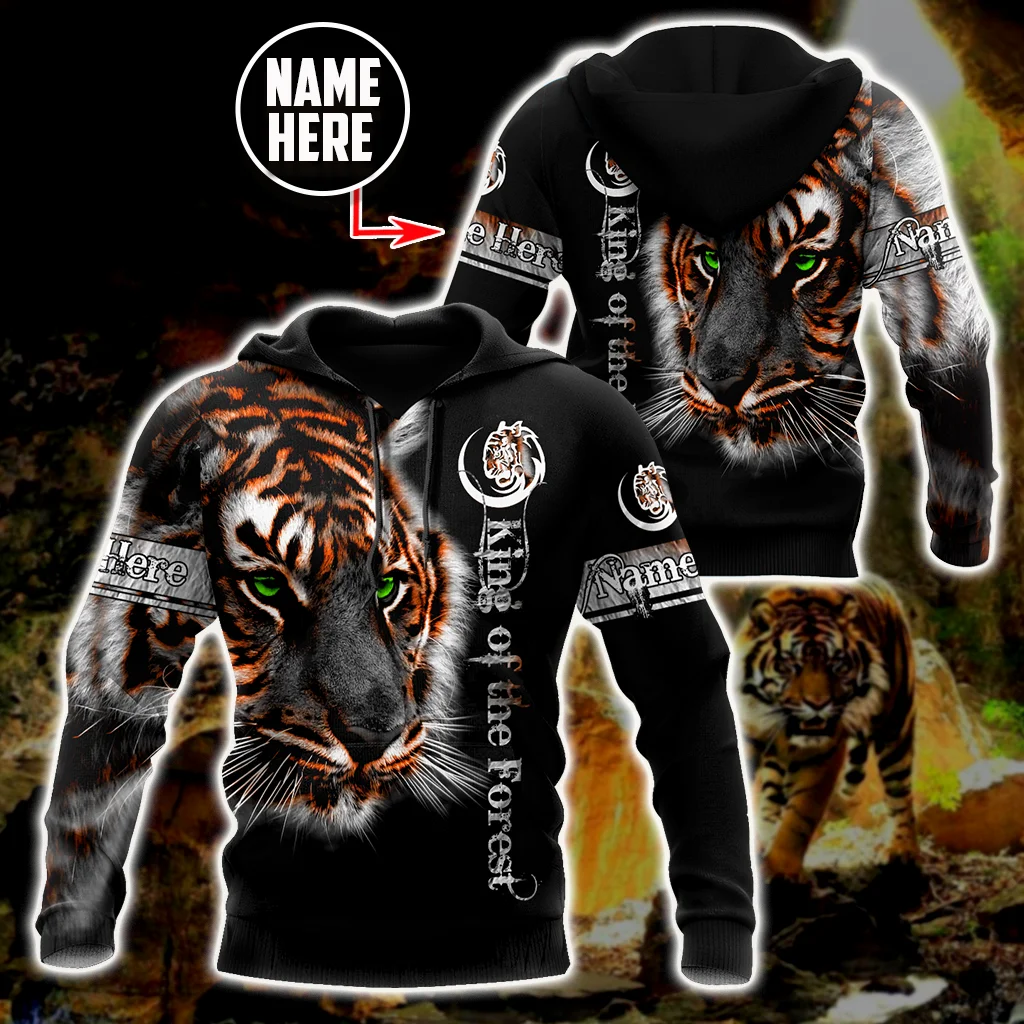 Nome personalizado tigre 3d todo impresso moletom com capuz masculino unissex jaqueta casual pulôver streetwear sudadera hombre dw0421