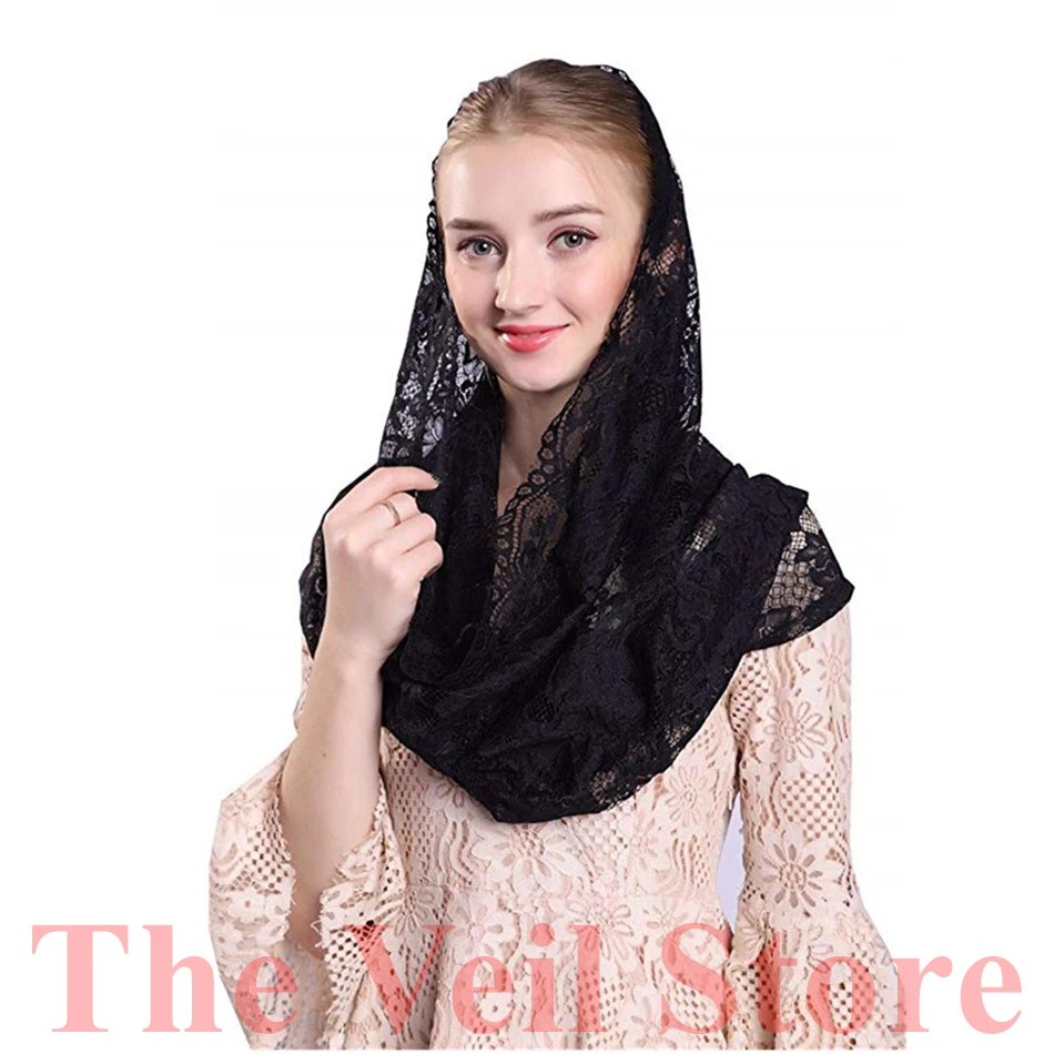 Navy Blue Lace Women Catholic Veil Mantilla for Church Head Covering Latin Mass Mantilla de Novia Negra Chapel infinity veil