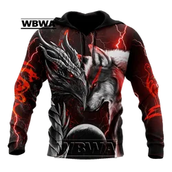 2022 Red dragon and wolf 3D Printed Fashion Mens Autumn Hoodies Sweatshirt Unisex Streetwear Casual Jacket Pullover KL496