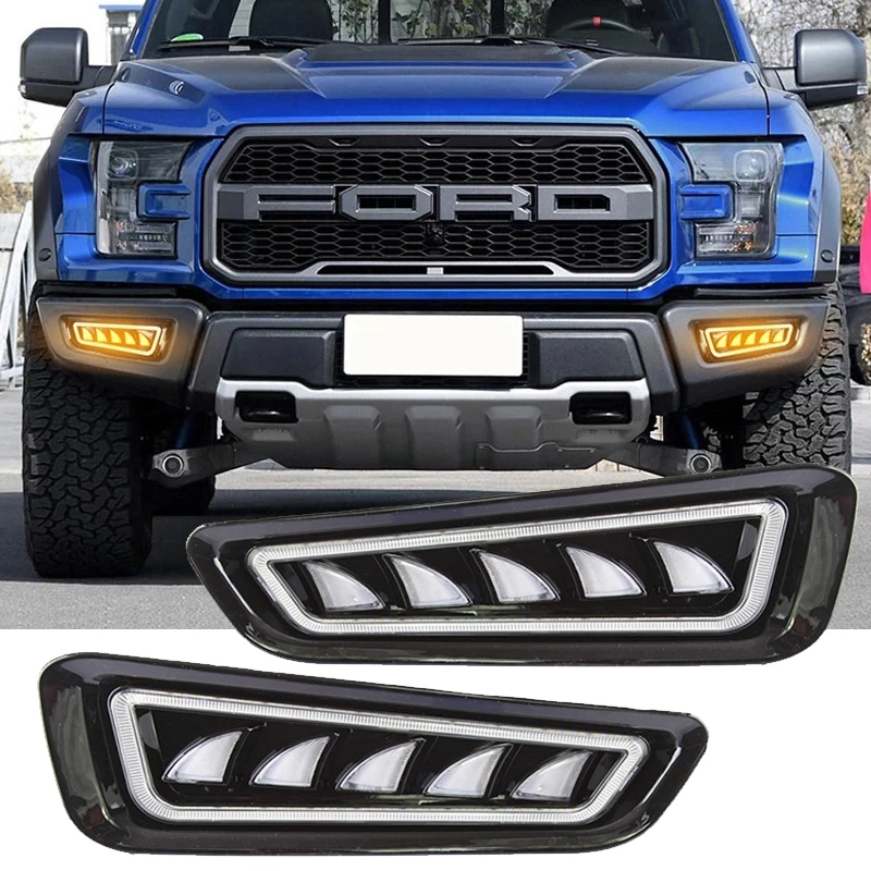 

1 Pair DRL LED Daytime Running Lights with Turn Signal Fog Lamp For Ford Raptor SVT F150 2017 2018 2019