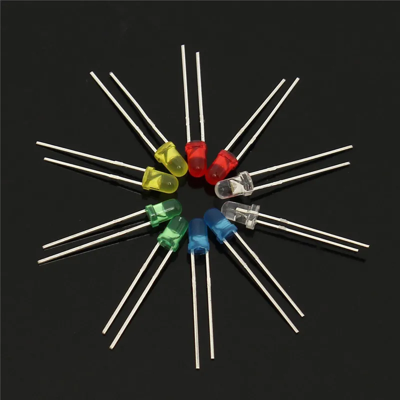 200pcs 3V 20mA Colorful Diodes Universal 3mm LED Light Assorted Kit Red Green Blue Yellow White DIY LEDs Diode Set