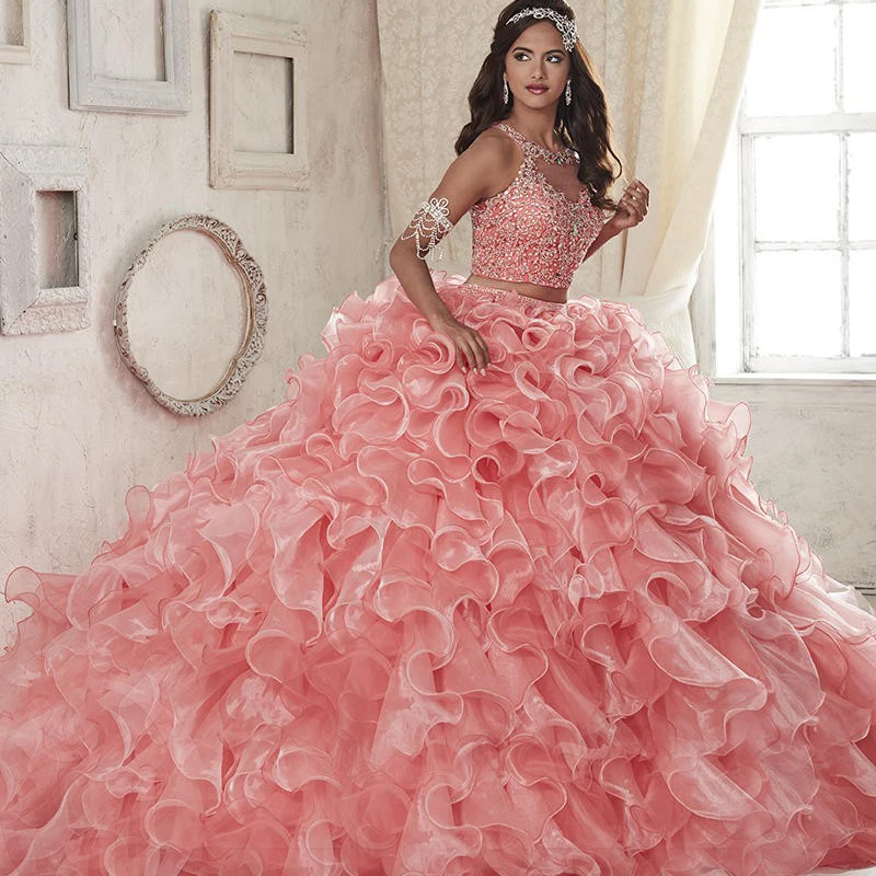 Vestido de fiesta de Organza para madre de la novia, 2 piezas, quinceañera, sin mangas, con cremallera, 2018