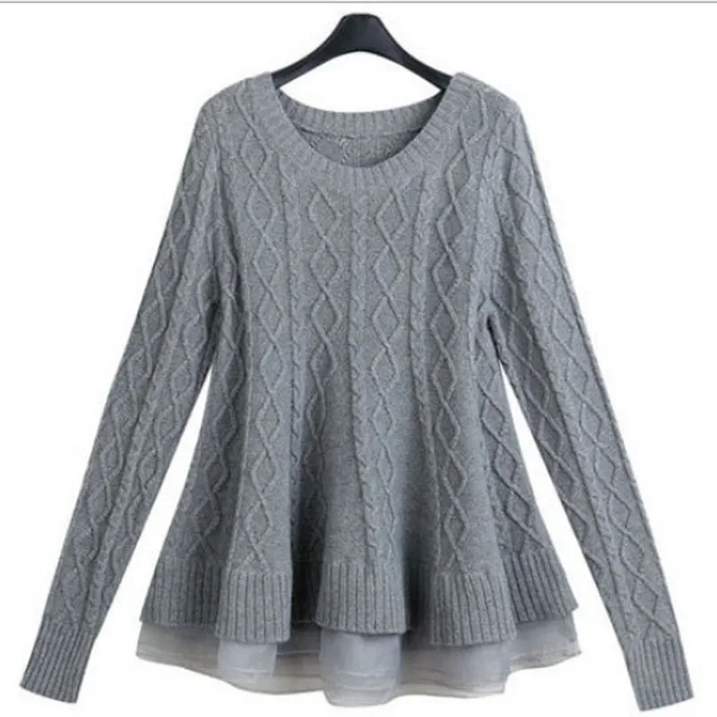 Womens Winter Sweaters Dress Autumn Fashion Loose Pullover Sweater for Women Hem Lace Long Sleeve Sweater Dresse Woman Sweaters