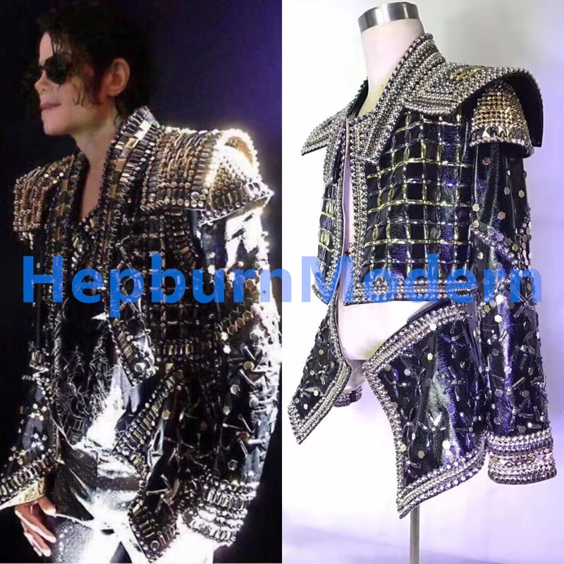 Men's Rhinestone Jacket Full Crystals Coat Singer Dance Dance Wear Outerwear Show Costume Outfit Michael cosplay Jackson