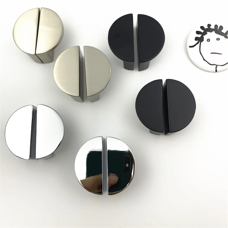 LCH 32mm Semicircular Solid Zinc Alloy Matte Black Shell Chrome Handle Cabinet Drawer Knob Door Pull Chinese Style Half Moon