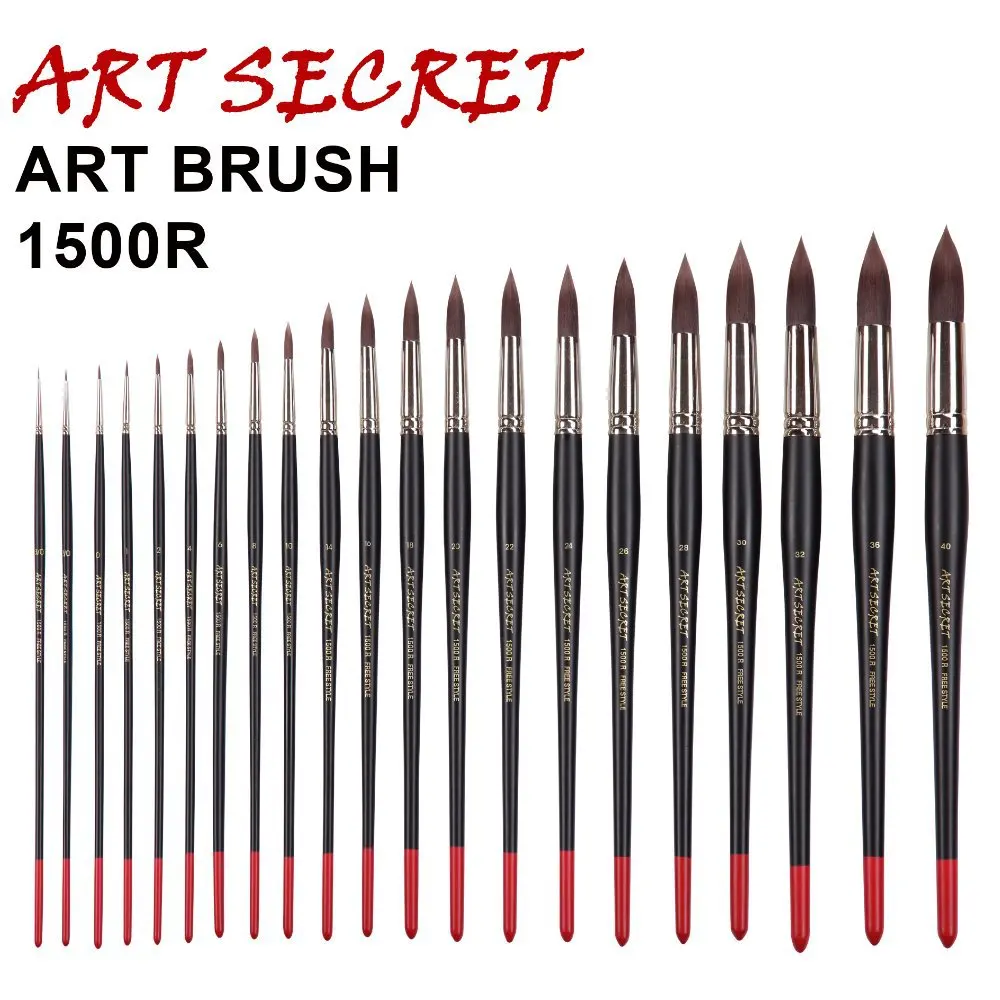 Artsecret Brand 1500R Brush Korea Importing Synthetic Hair Brass Ferrule Long Black Handle Acrylic Watercolor Art Tool Supplies