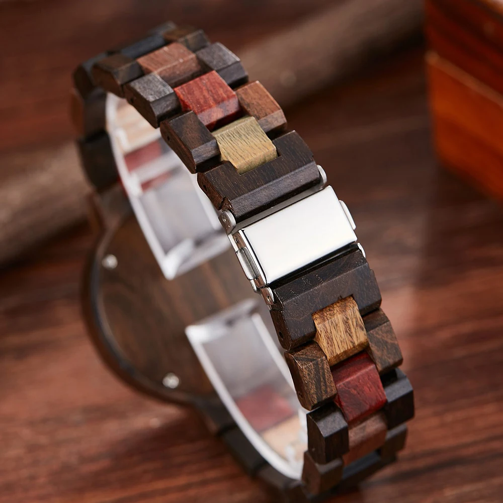 Mode Persoonlijkheid Vrouwen Houten Horloge Elegant Quartz Polshorloge Vrouwelijke Kleurrijke Houten Band Eenvoudige Luxe Wijzerplaat Waterdichte