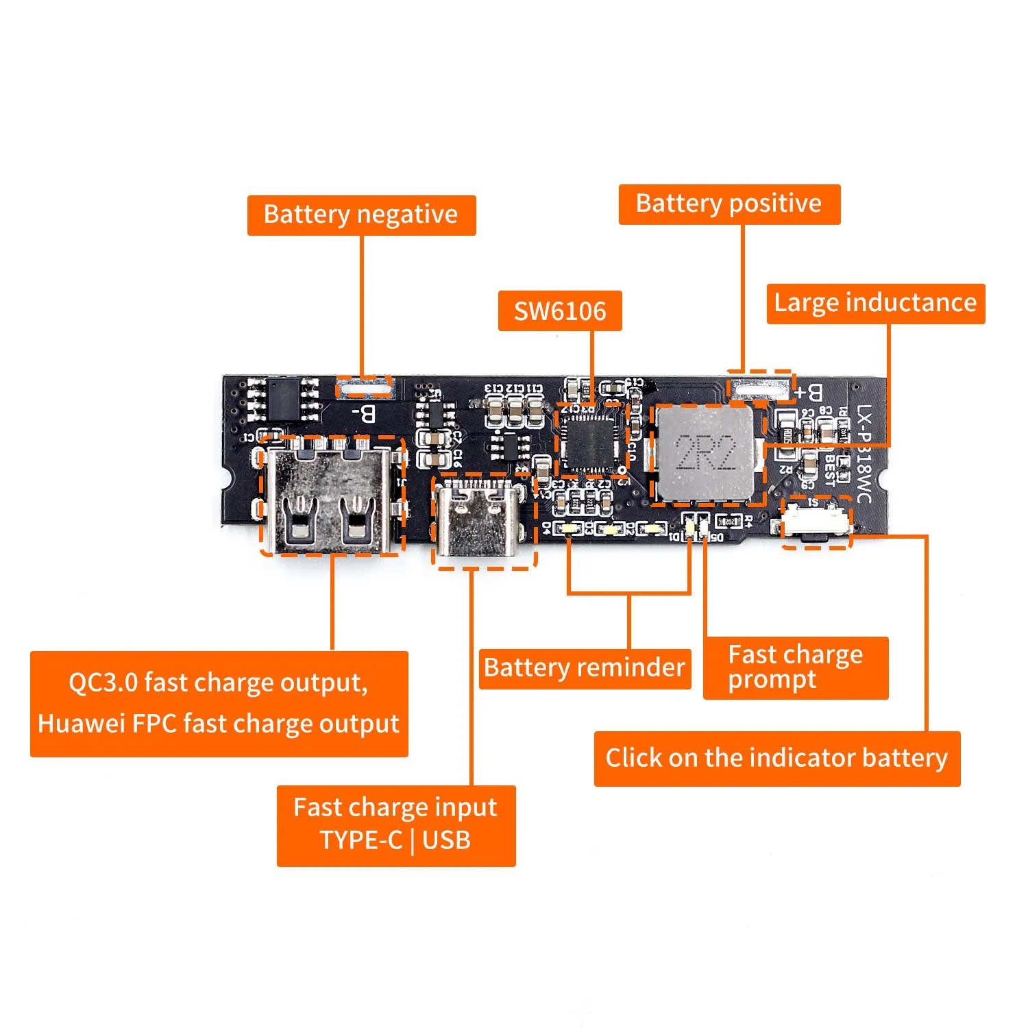 SW6106 PD fast charge QC3.0 mobile power module FCP two-way fast charge 5V9V12V