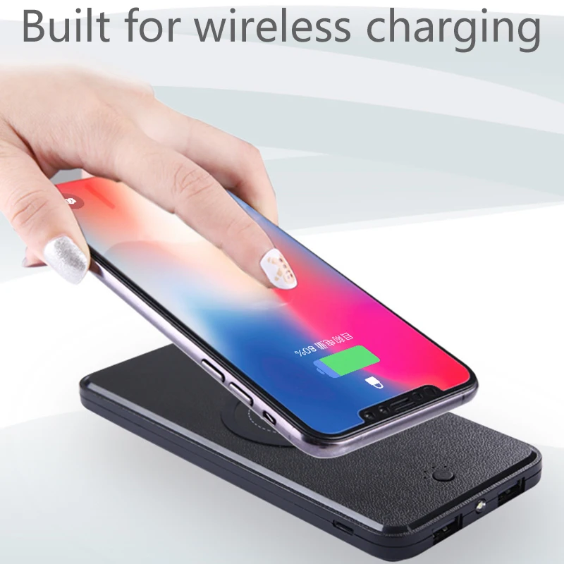 10000mAh Power Bank QI Wireless Charger Fast Charger External Battery Ultra-thin Powerbank LED Light Dual USB For iPhone Xiaomi