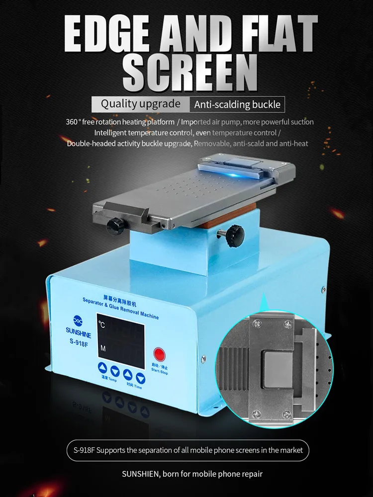 

Sunshine S-918F Universal LCD Separator For edge screen inframe separating oca cleaning remover machine 360degree Rotating Plate