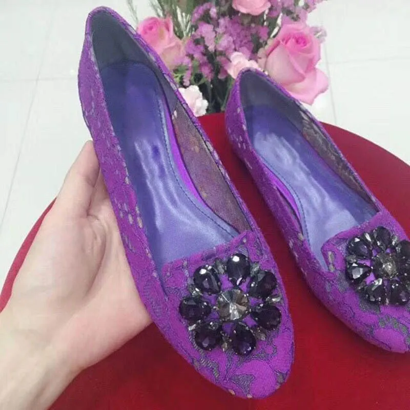 Summer Floral Lace Rhinestone Embellished Flat Shoes Women Glitter Crystal Flower Buckle Loafers Slip On Beauty Wedding Shoes