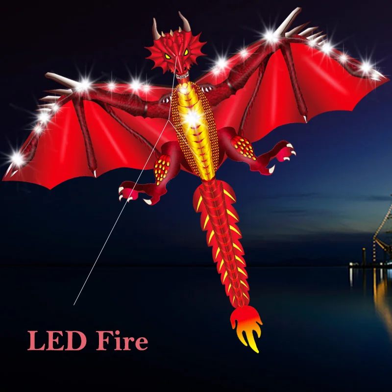 Kite LED Flying Dragon para adultos e crianças, pipas de animais de vento, brinquedo divertido ao ar livre, alça e linha, fábrica, quente, 160cm, 64 polegadas