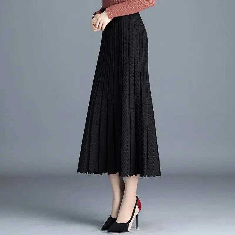 Thickened Knitting Skirt Autumn and Winter Women\'s Pleated Skirt Long A- line Skirt Woman Skirts Mujer Faldas Saias Mulher