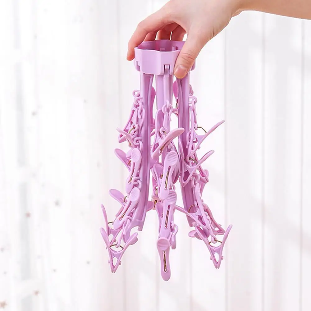 Clothes Drying Hanger Clothing Rack Foldable 24 Clips Plastic Sock Laundry Folding Airer Hanger Underwear Socks Holder