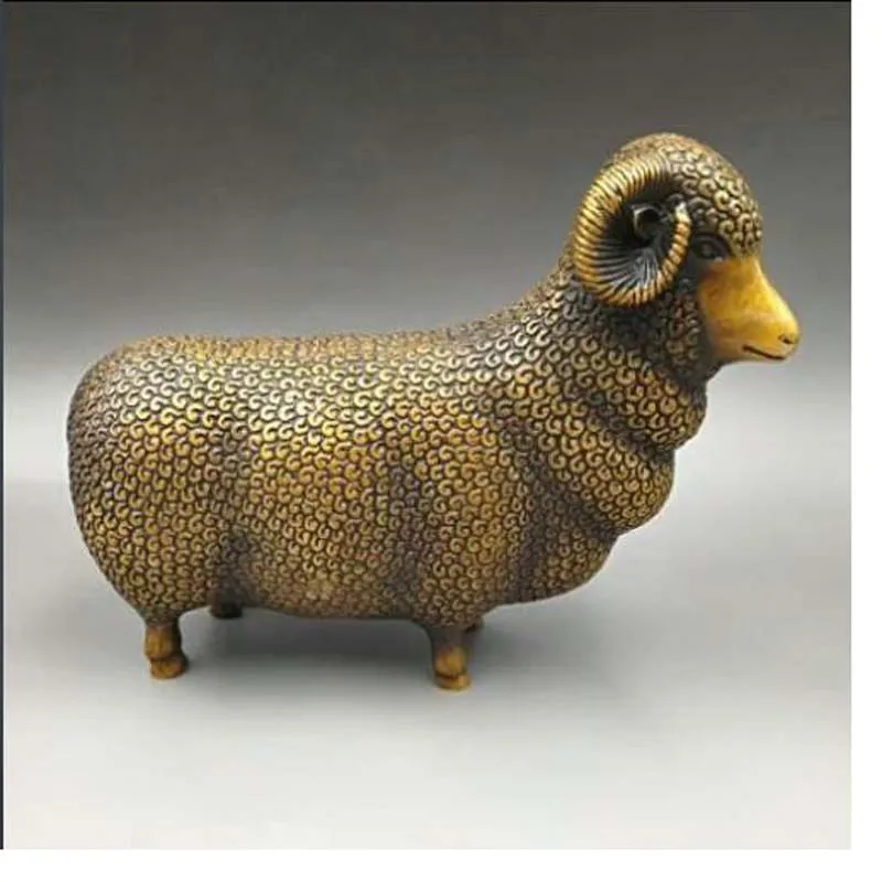 

Collect Chinese Pastoral style Bronze Fengshui Twelve Zodiac Animal sheep Statue