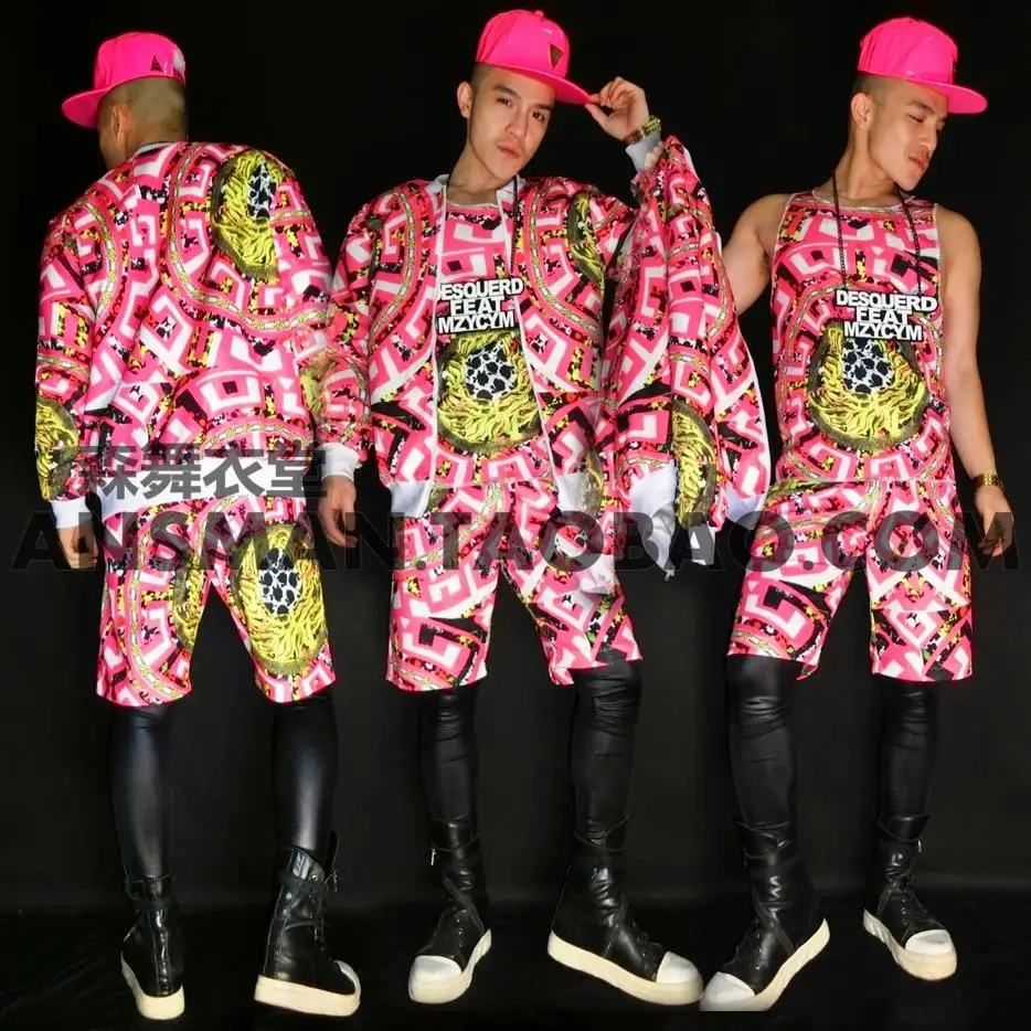 Nightclub male DJ singer DS Quan Zhilong GD same paragraph fluorescent pink icon hip-hop baseball uniform jacket costume