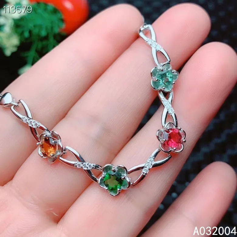 

KJJEAXCMY Fine Jewelry 925 Sterling Silver inlaid gemstone tourmaline women hand bracelet elegant support detection