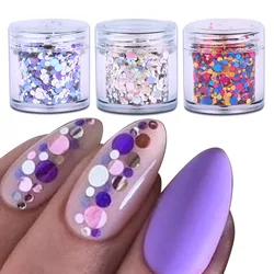 Colorful Round Nail Sequins, Mixed Size Nails Flake, Circle Glitter Paillette, Charm Nail Art Decoration, Manicure, 10 ml/Box