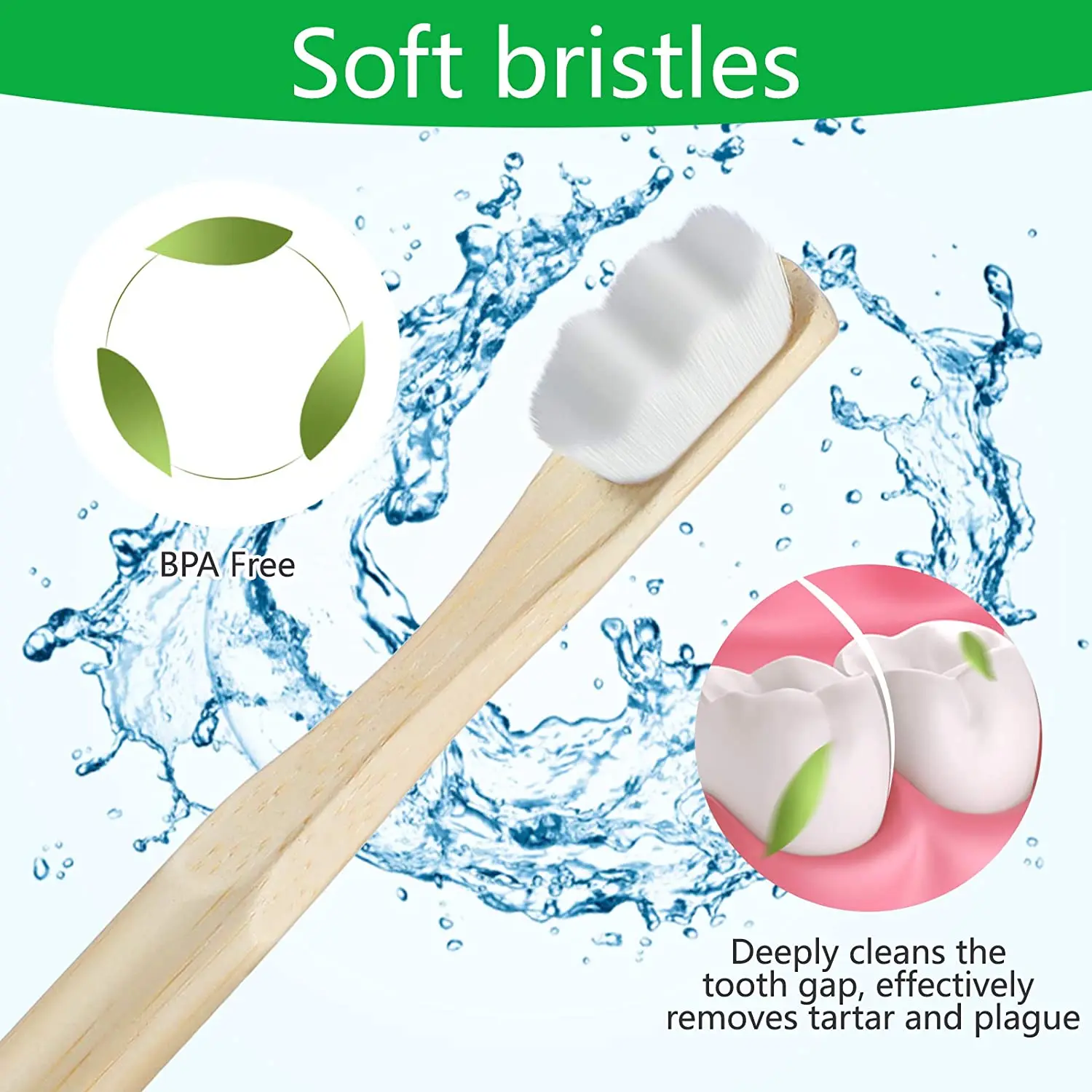 New style Bamboo Toothbrush,Biodegradable Toothbrushes Extra Soft Bristles,20000 Soft Natural Bristle Eco Friendly Toothbrushes