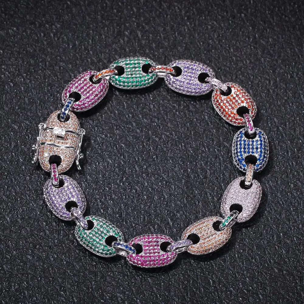 TBTK 12mm Width Luxury Puffed Marine Fat Chain Link Bracelet With Colorful Zircon Stones Fashion Trendy Charming Jewelry Unisex