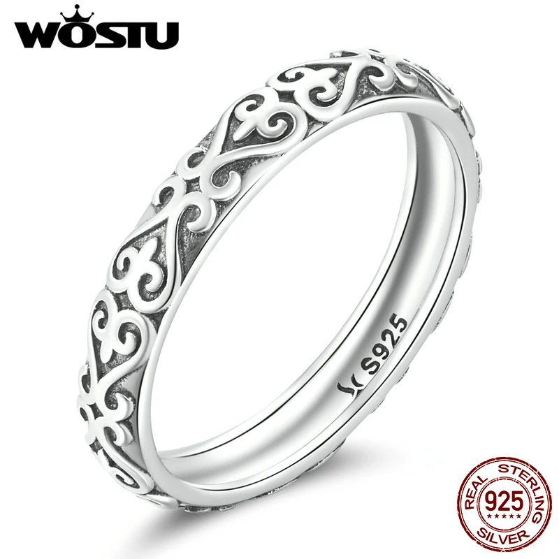 WOSTU 925 Sterling Sliver Size Simple Embossed Vintage Pattern Rings For Women Female Original Jewelry CQR776