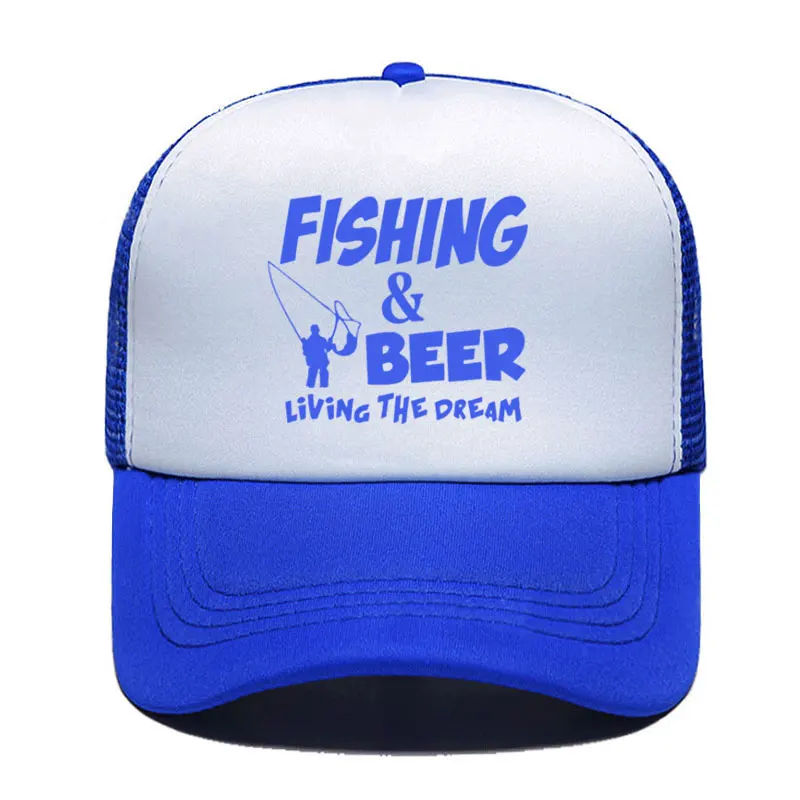 Fishinger Beer Fish Living The Dream Fisherman Printing Baseball Cap Men Women Parent-child Hats Mesh Visor Outdoor Sun Hat