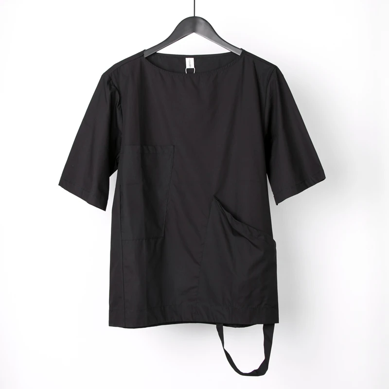 

Black Short Sleeve T-Shirt Summer New Men's Casual Style Large Summer Personalized Irregular Pocket Design Loose Sleeve t-Shirt