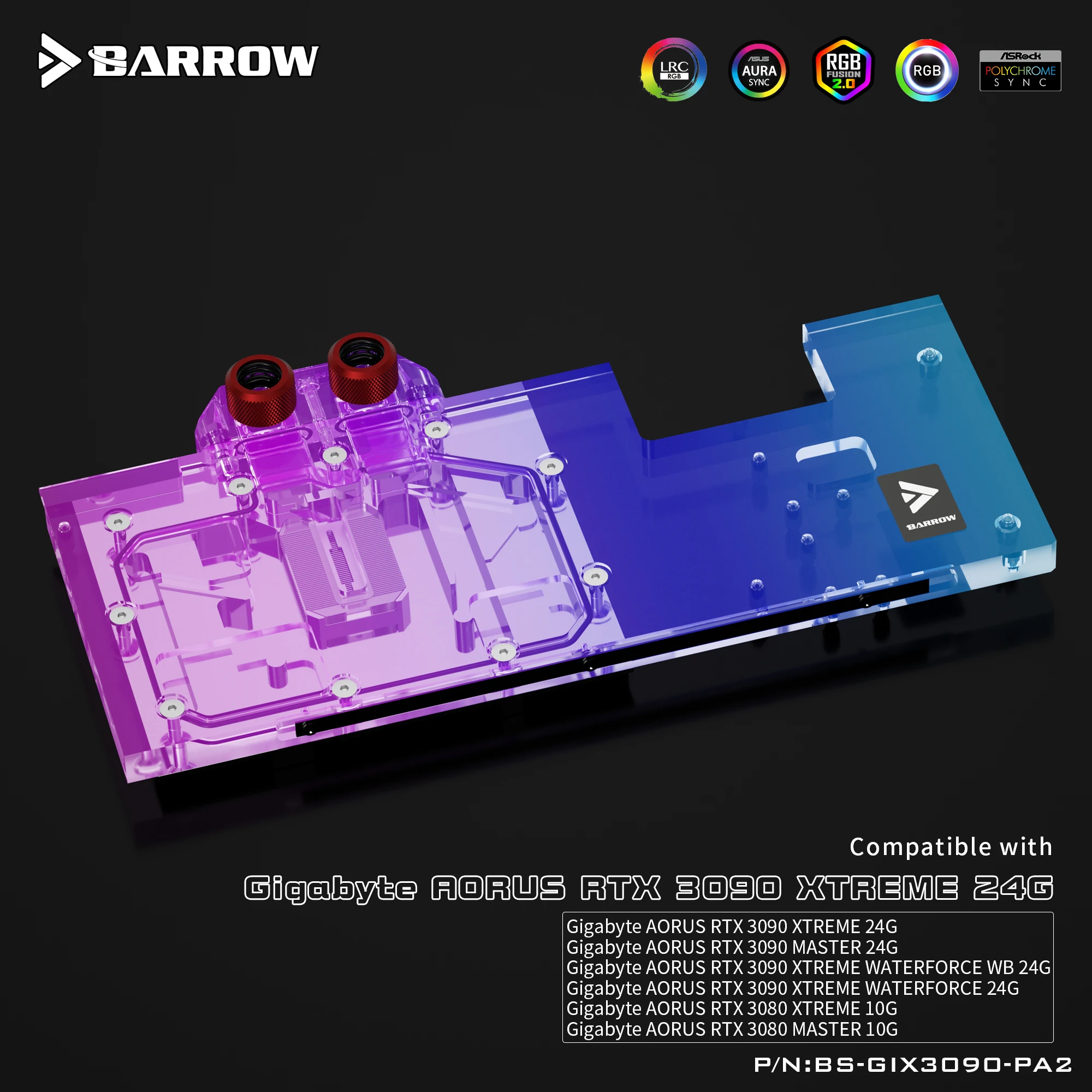 Barrow 3090 GPU Custom Water Cooling Block For Gigabyte AORUS RTX 3090 3080 XTREME Full Cover With Backplane , BS-GIX3090-PA2 B