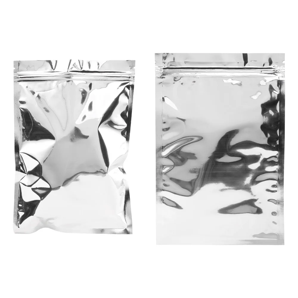 Bolsas Ziplock de papel de aluminio plateado, bolsa de Mylar de grado alimenticio, autosellante, con cremallera, 100 piezas