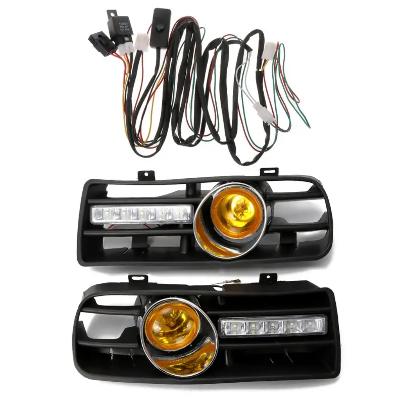 

New 1 Pair Vehicle Car Front Lower Side Bumper Grille With LED Fog Light & DRL Light White/Yellow for volkswagen GOLF MK4