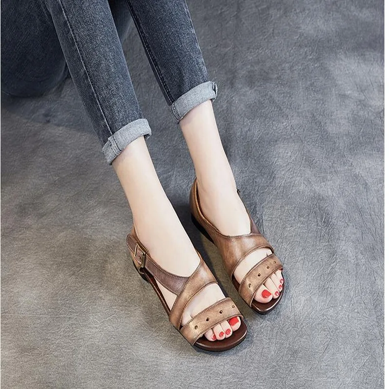 Women's Sandals Summer Shoes Matching Color Waxed Cowhide Gladiator Sandals Women Open Toe Beach Shoes Female Footwear