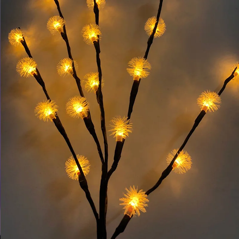 20 LEDs Snowballs White Willow Branch Lamp Foyer Floral Desktop Decoration Lights Living Bedroom  Christmas Party Home Art Decor