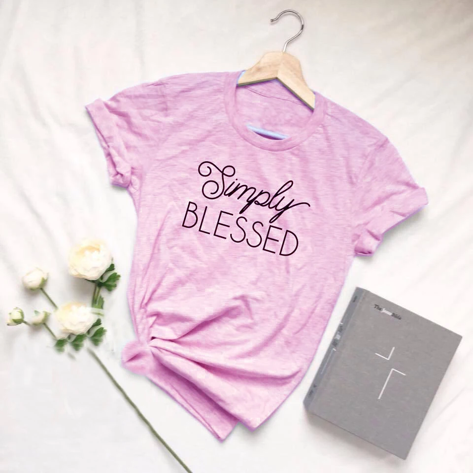 

Simple BLESSED T-shirt Pretty Women Soft Quality Tops T Shirts Style Young Girl Gift Tees Slogan Church Christmas