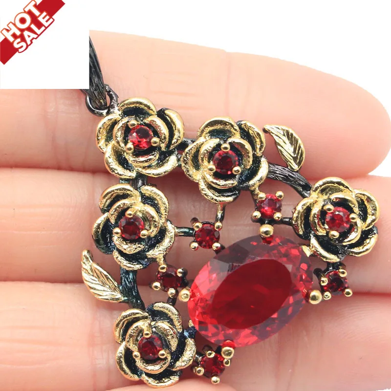 

47x37mm Neo-Gothic Rose Vintage Style 15g Silver Pendant Women Created Smokey Topaz Red Blood Ruby Tanzanite Black Gold Pendant