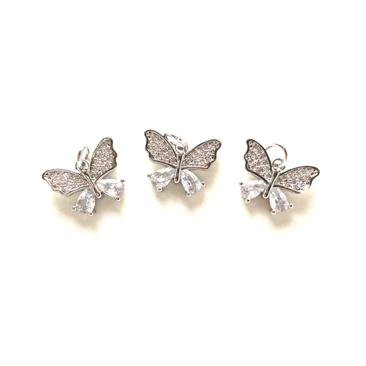 5pcs Small Size Butterfly Pendant for Bracelet Making Clear Crystal Zirconia Paved Charms for Women Necklace Gold-Plated Jewelry