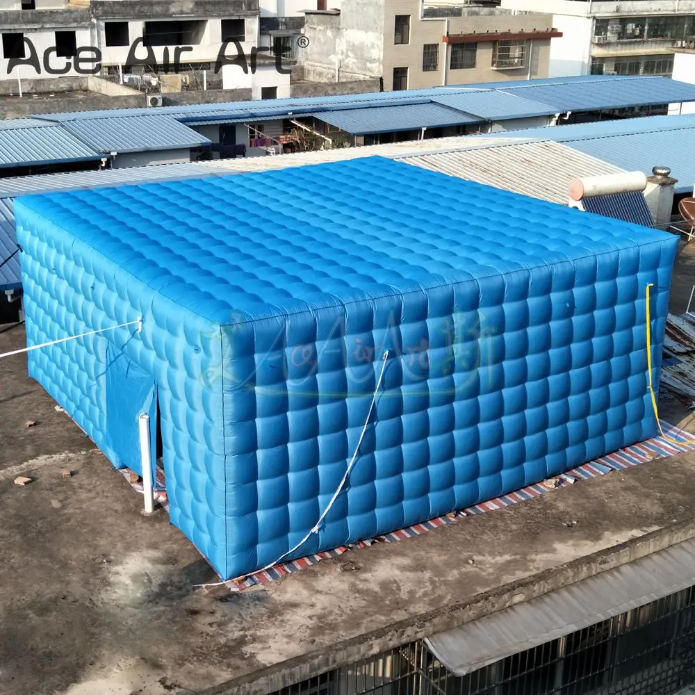 

Customized Outdoor Giant Blue Inflatable Cube Tent Foldable Air Square Marquee With Lights For Big Commercial Event And Shelter