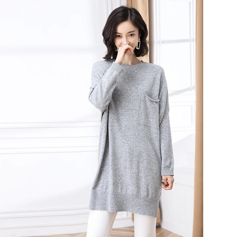 Spring Women Sweater Knit Wool Blouse Tops Round-Neck Female Casual Knit Tops Pullover With Pocket Free Shipping