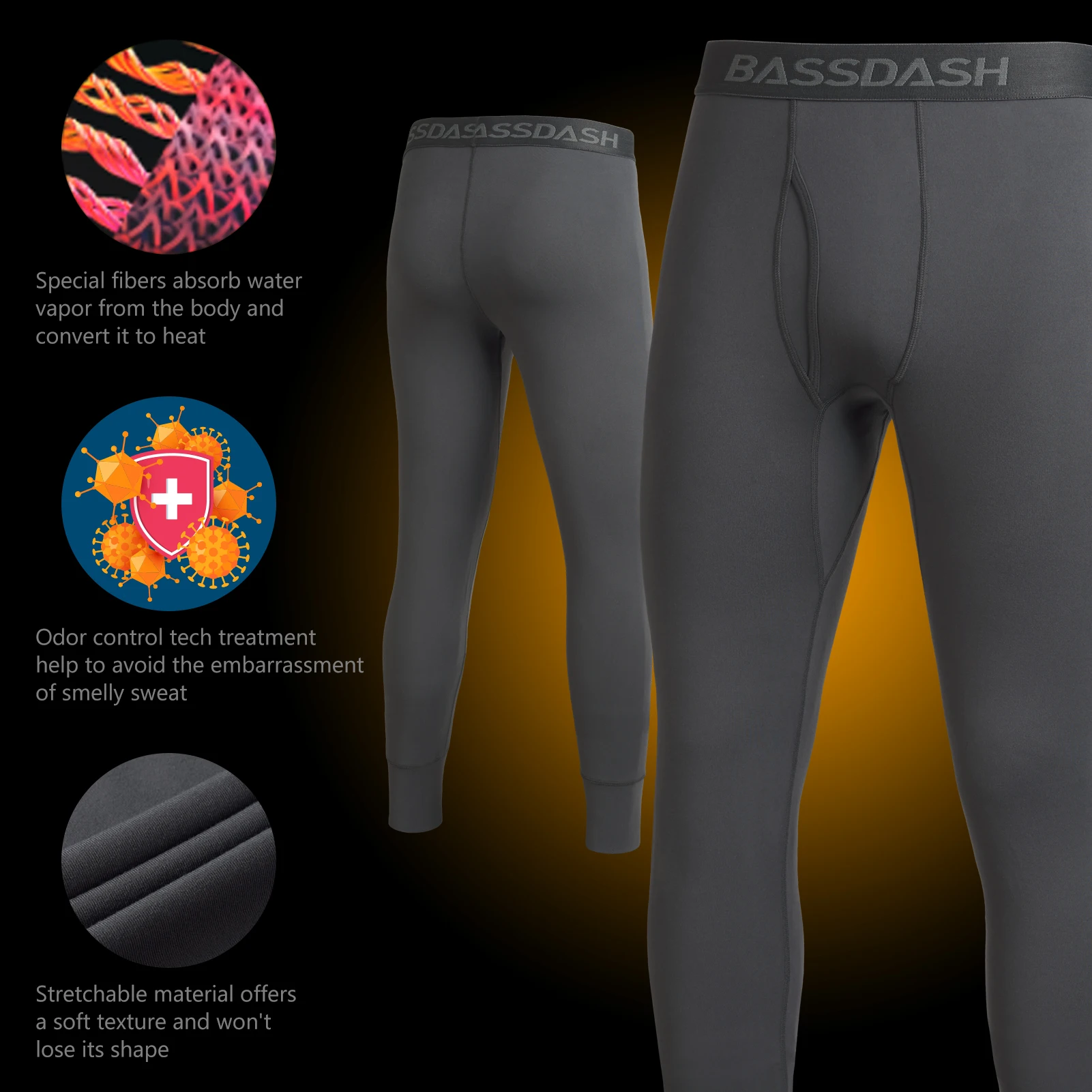 Bassdash Men\'s Lightweight Thermal Base Layer Pants Warm Legging Bottom Quick Dry FS19M