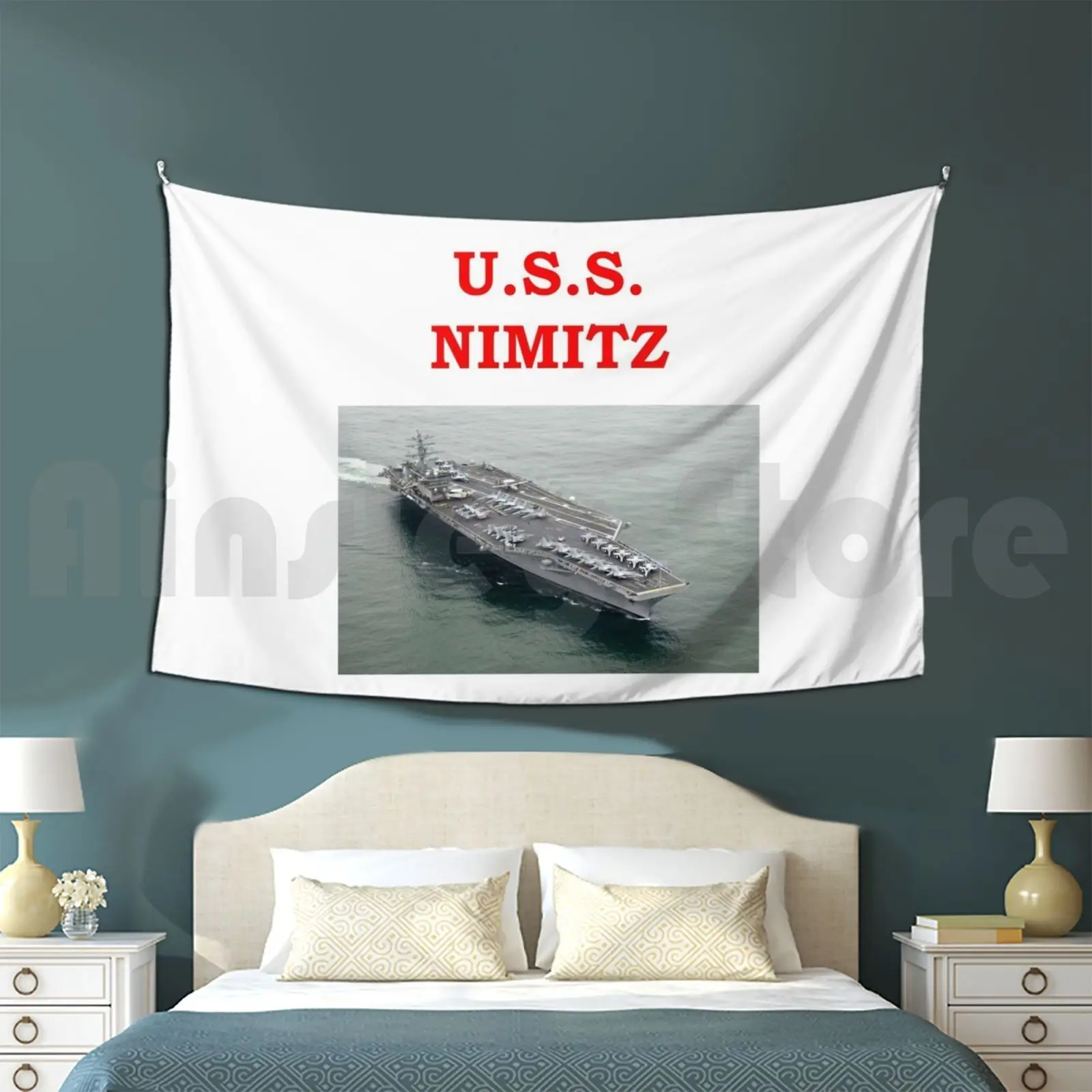 U.s.s. Nimitz Tapestry Living Room Bedroom Jimbuf Us United States Navy Usn Uss Warship Naval Vessel Ship War Military