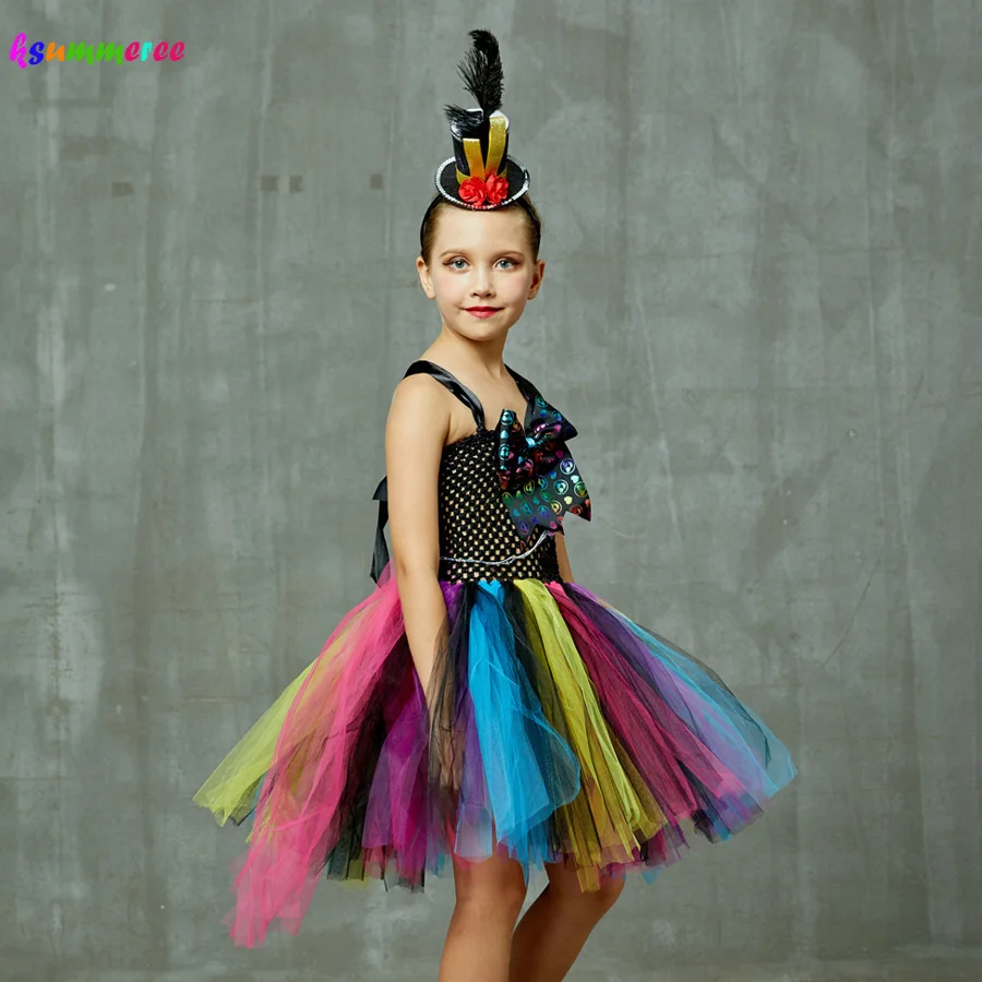 Colorful Hatter Inspired Girls Tutu Dress with Headband Alice Wonderland Halloween Costume Children Carnival Party Dress