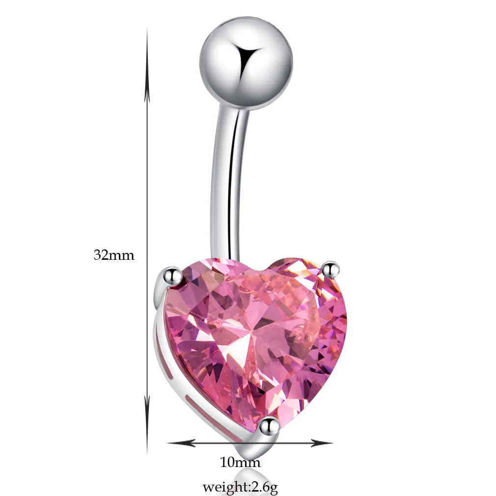 Love & Annie Heart Navel Belly Button Ring Glitter Love Piercing AAA CZ Body Jewelry Navel Nail 1 Pcs Girls Cute Gift