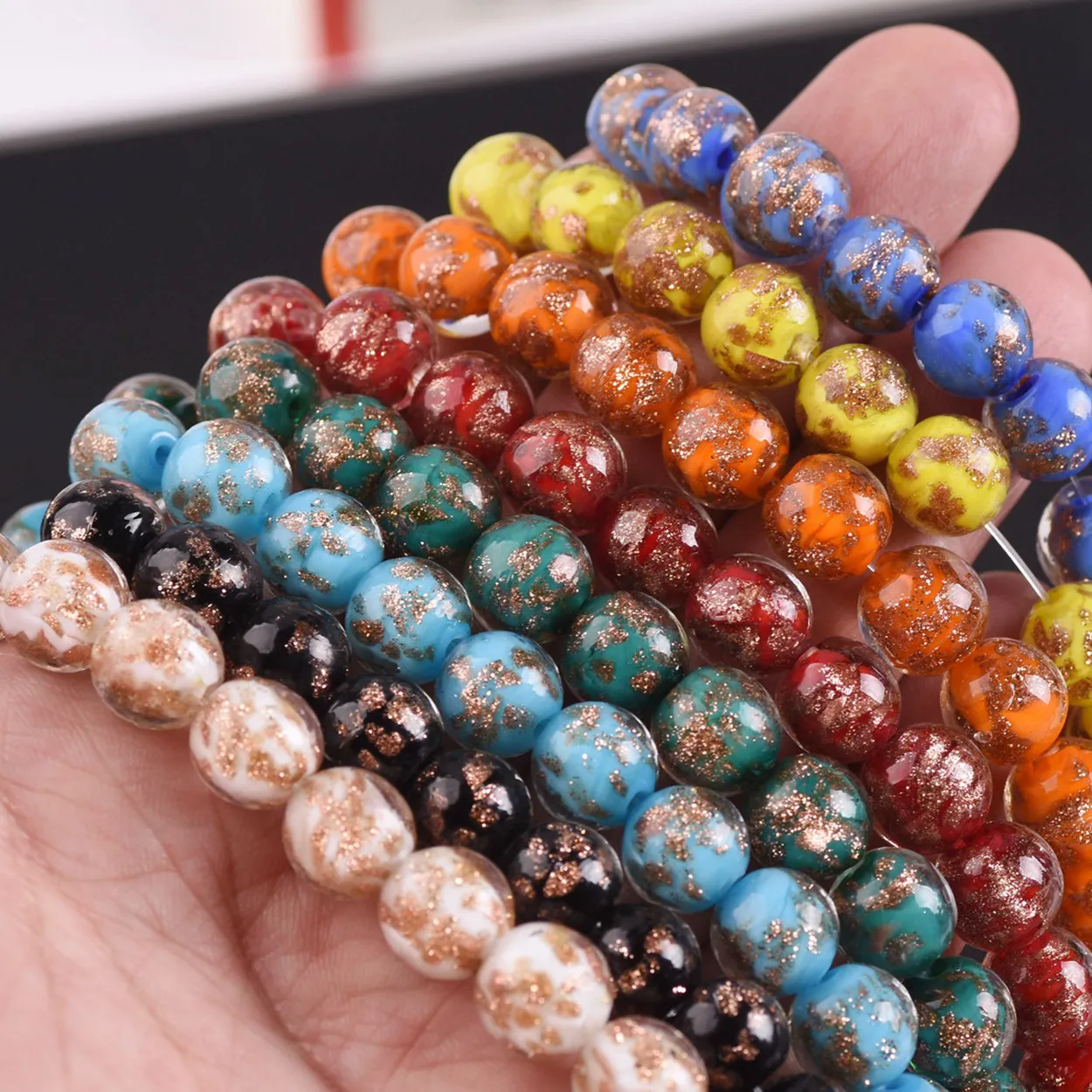 10 pièces rondes 8mm 10mm 12mm feuille de verre au chalumeau perles en vrac pour bricolage artisanat fabrication de bijoux accessoires résultats