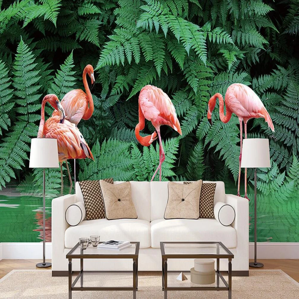 Milofi custom 3D wallpaper mural tropical rain forest plant flamingo background wall living room bedroom decoration painting wal